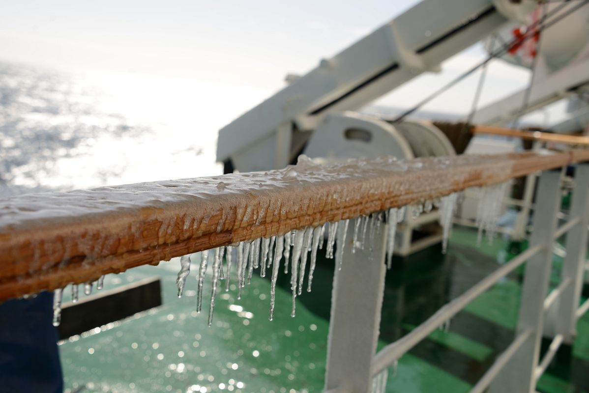 16A Icicles Hanging From Railing As The Quark Expeditions Cruise Ship Nears The End Of The Drake Passage Sailing To Antarctica